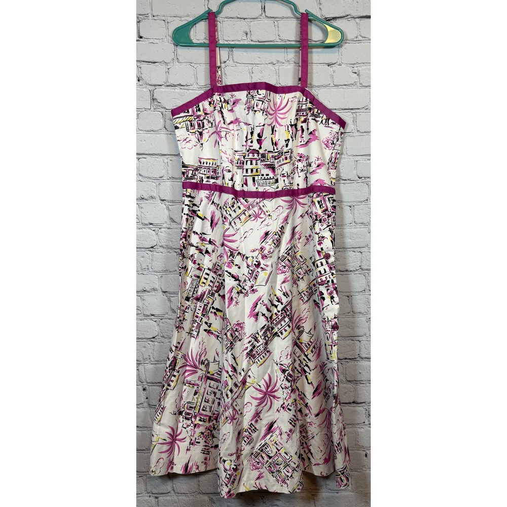 Dressbarn Sleeveless Dress White Purple Print Fit‎ & Flare Casual Sundress Sz 14